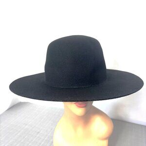Gigi Pip Black Australian Wool Wide Brim Hat Size 61